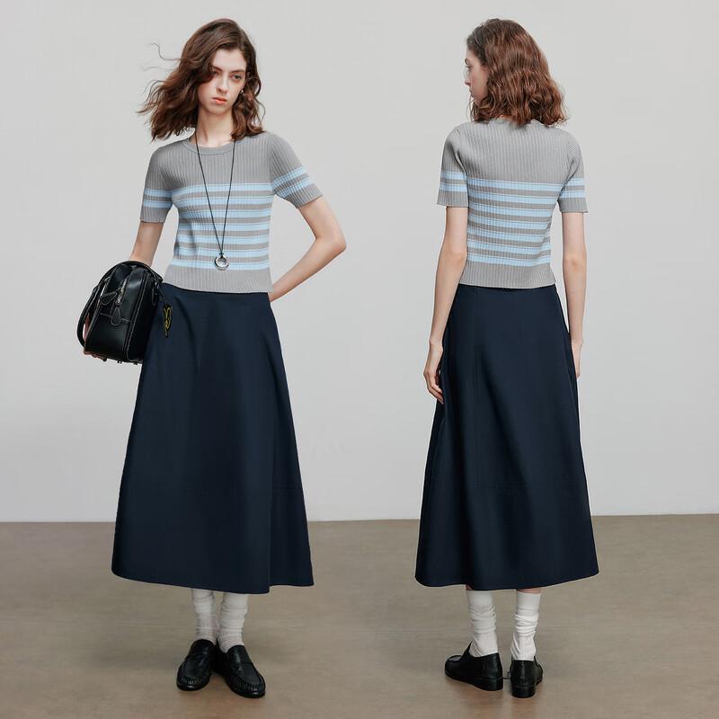 Chuyu Women's Ice Silk Striped Short Sleeve Knit Top