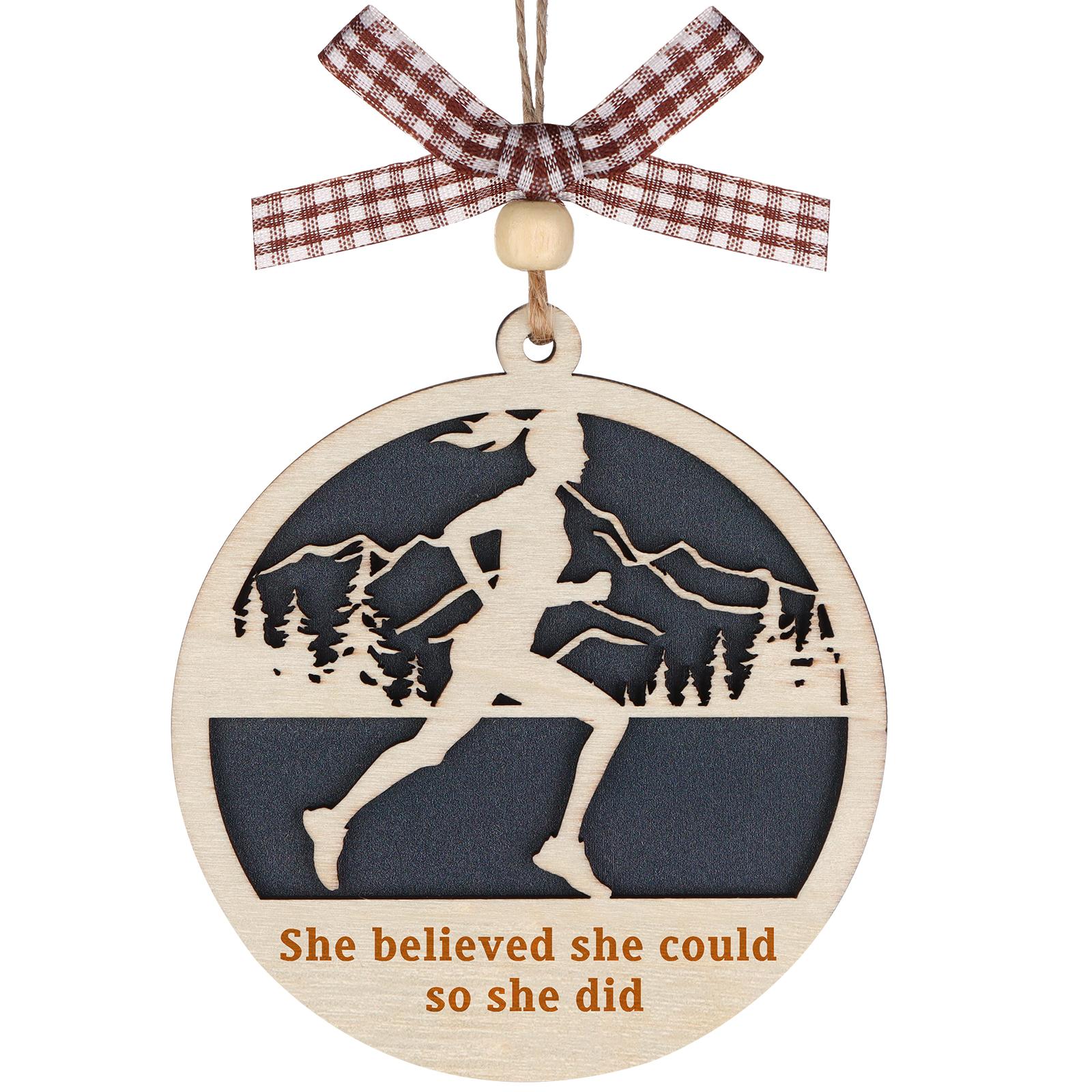 

Marathon Runner Ornament Christmas Hanging Girl Runner Marathon Cross Country 2 Layered Wooden Runner She Believed She Could So синій
