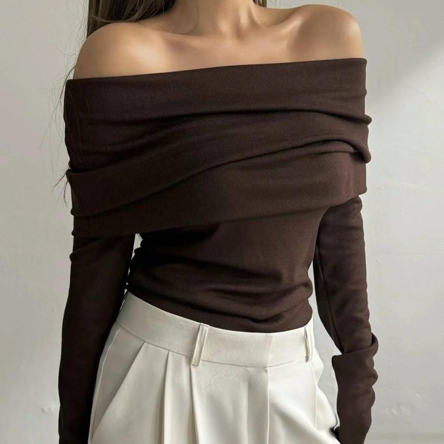 

Женские свитера с открытыми плечами осень-весна Y2K с длинным рукавом, ребристый трикотаж, облегающий пуловер, зимние топы, блузки, вечерние трикотажные топы для женщин L серый