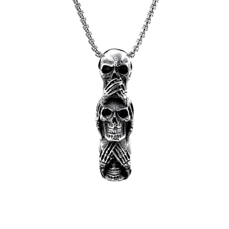 Vintage Design Skull Pendant Chain Punk Hip Hop Skeleton Necklace for Men Biker Amulet Stainless Steel Jewelry Gift