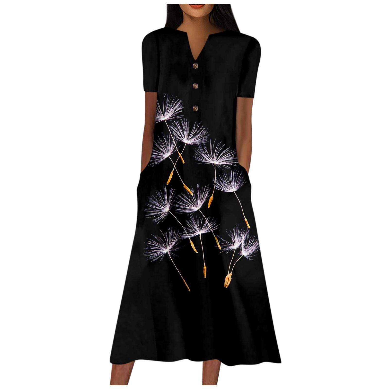 

Женское платье с v-образным вырезом и короткими рукавами, повседневное платье с принтом в горошек и карманами L чёрный