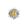 Luxurious and elegant ring featuring yellow diamond and six-flower cubic zirconia, plated with double gold, and featuring a square-shaped small