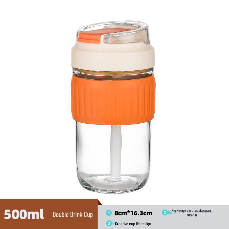 Stylish High Borosilicate Glass Double-Drink Tumbler with Straw and Lid