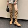 2025 pointed toe matte suede western cowboy boots high heel knight boots short stacking boots women's fashion boots tide