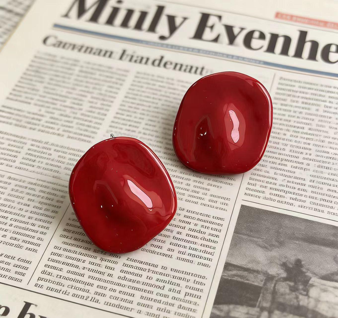 Trendy Candy Color Enamel Stud Earrings with Irregular Textures - French Retro Niche Design