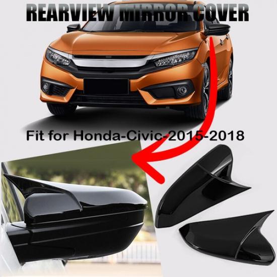 Gloss Black Rearview Mirror Cover Cap For Honda Civic 2016 17 18 19 2021 OX Horn