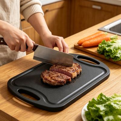 Double-Sided Cutting Board with Non-Slip Handle Lightweight Plastic Chopping Board Dormitory Kitchen Essentials for Fruit Meat