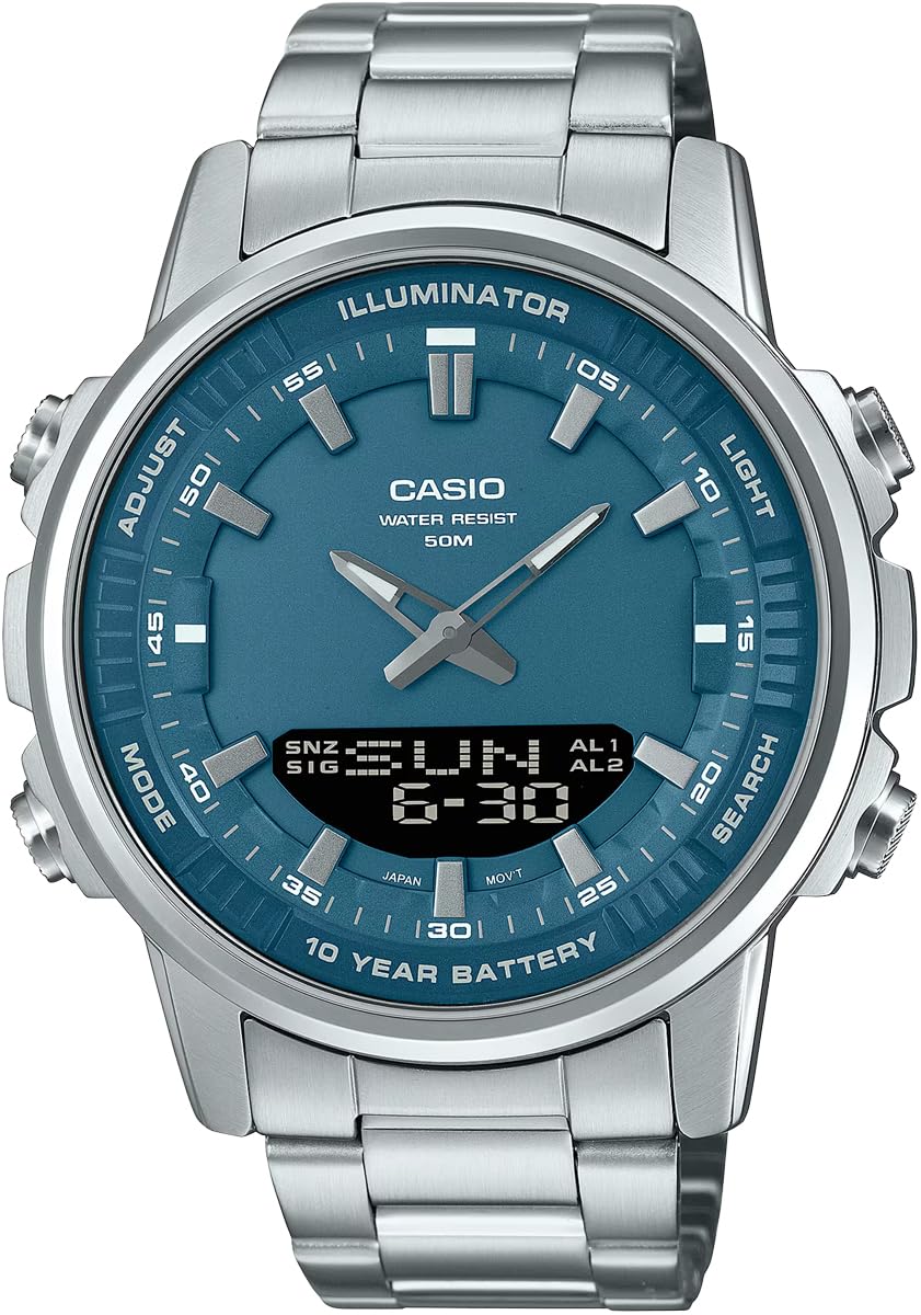 

[Casio] CASIO World Time Ana-Digi Quartz Men s Watch AMW-880D-2A1V Grayish Blue Metal Band