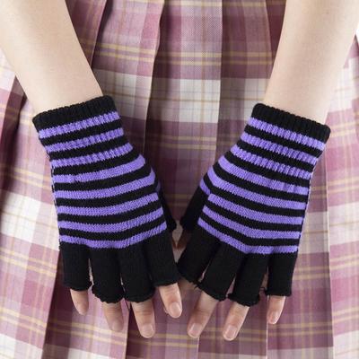 1 Paar Unisex-Handschuhe mit schwarzen Streifen, halbe Finger, fingerlose Handschuhe für Damen, Wollstrick-Handgelenk-Baumwollhandschuhe, Winter-warme Herren-Workout-Handschuhe