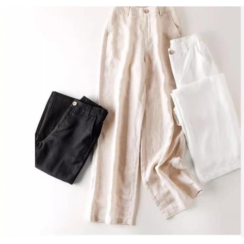 Women's High Waist Linen Blend Wide-Leg Pants - Slimming, Lightweight, and Casual for Summer