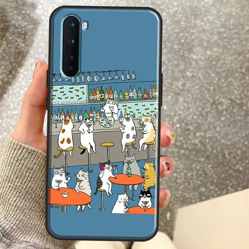 Japanese Cat Drink Pattern Case For OnePlus 15 13 12 11 10 10R 12R 13R 15R 13T 10T 8T Nord 5 CE 2 3 4 Lite N20 N30 Coque