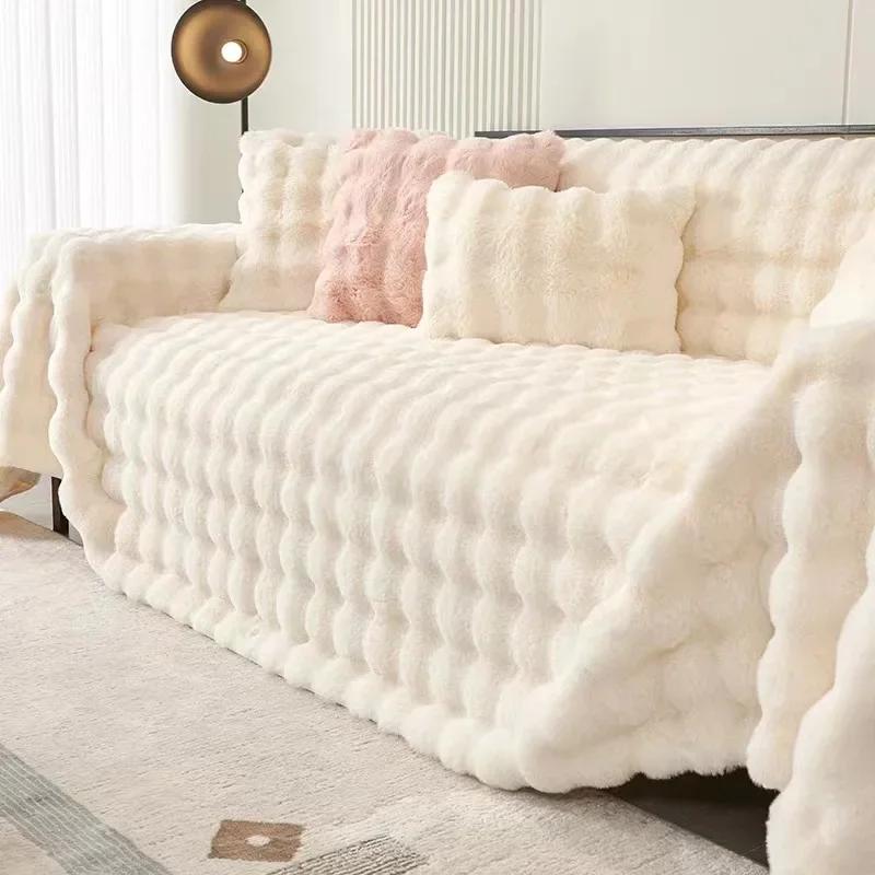 Thicken Sofa Covers Rabbit Plush Sofa Towels Non-slip Couch Slipcover Soild Color Universal Sofa Mat For Living Room Modern Home