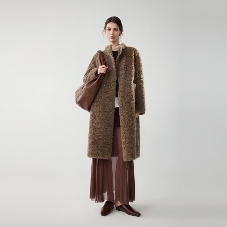 ELLE French Style Vintage Fashion Design Double Breasted Long Casual Loose Versatile Stand Collar Lamb Wool Plush Long Sleeve Coat Women coats EF52677