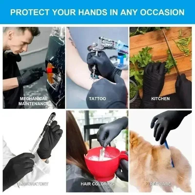 100PCS Black Nitrile Gloves Thickened Disposable Gloves for Cleaning Hairdressing Waterproof Dishwashing Tattoo Gloves