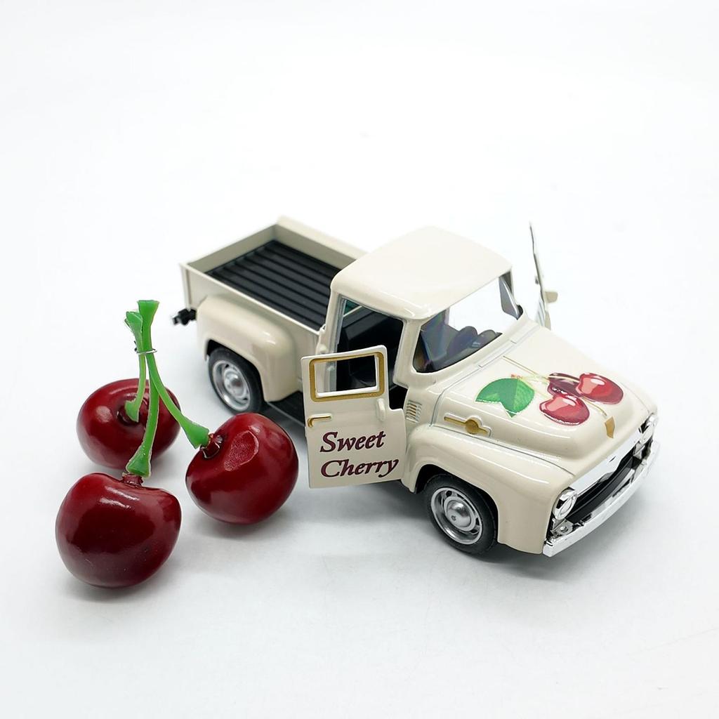 Vintage Truck 3pcs Car Figurine Model Truck Carry Fake Fruits Creative Vehicle Tabletop Ornament For Display Classroom Kitchen