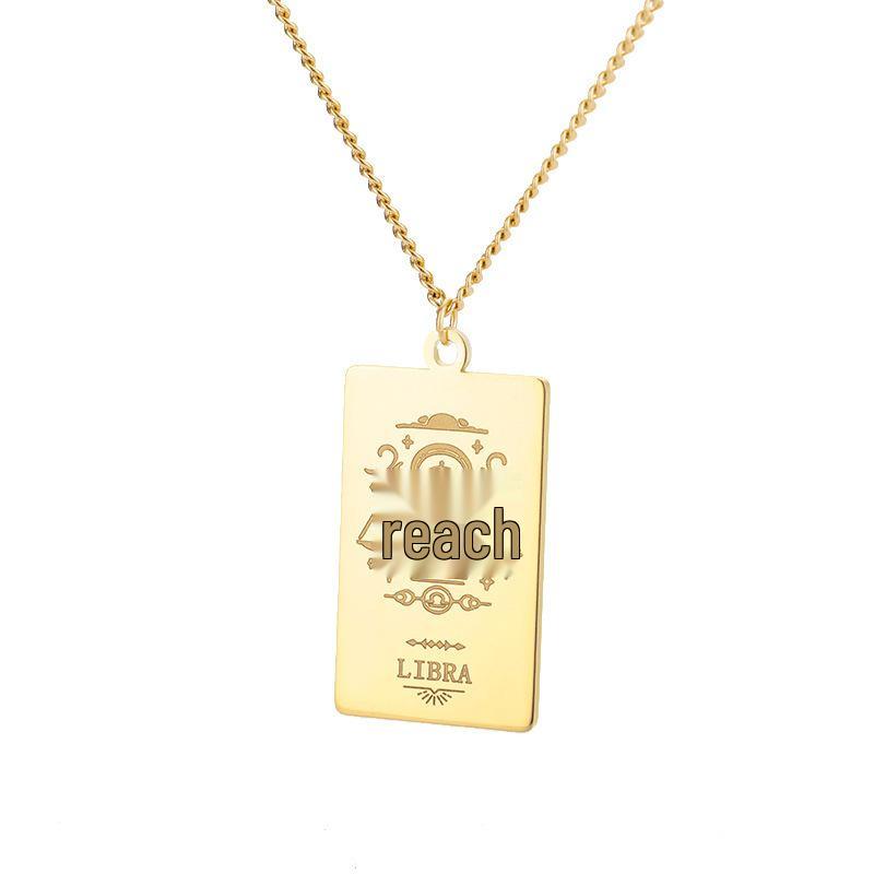 European 12 Constellations Stainless Steel Square Pendant Necklace for Men & Women - Retro Hip Hop Style Titanium Steel Jewelry