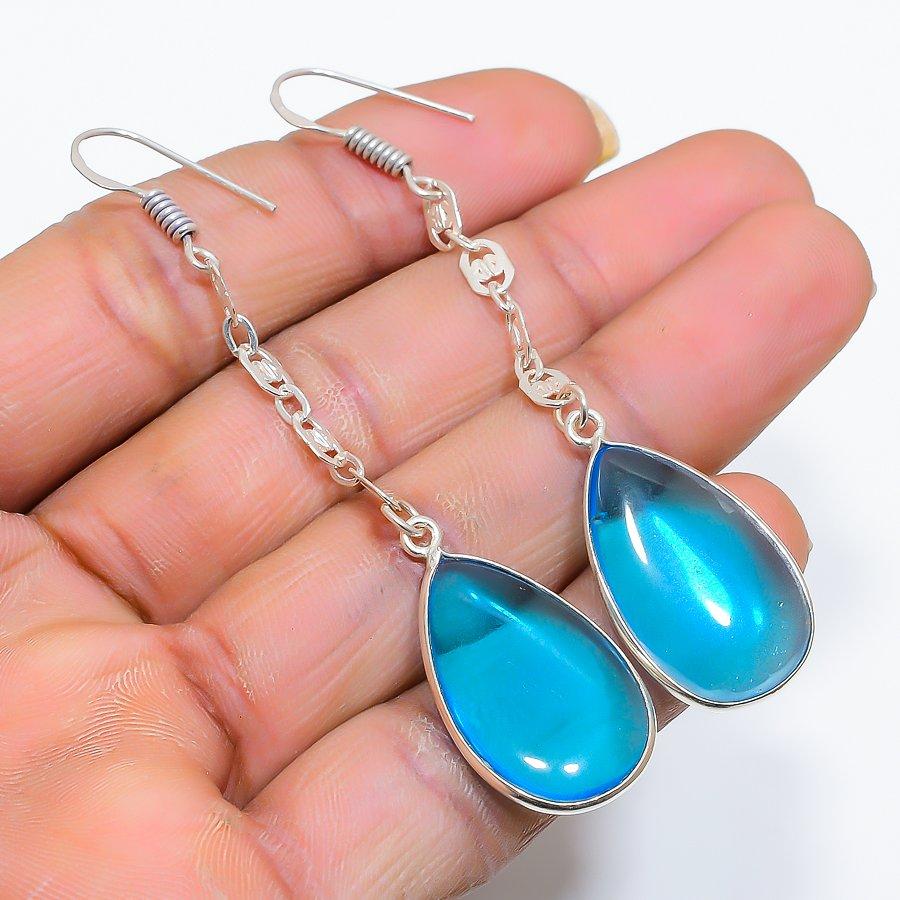 

Swiss Blue Topaz Gemstone 925 Sterling Silver Jewelry Earring 2.96 GK-5218