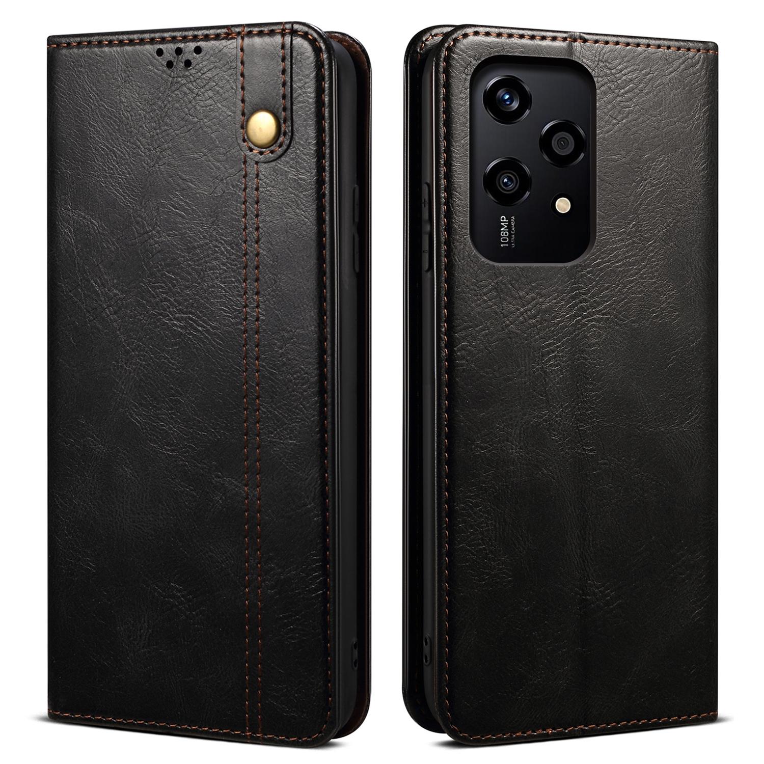 

For Honor 200 Lite Case Folio Leather Phone Cover with Card Holder Crazy Horse Texture Black