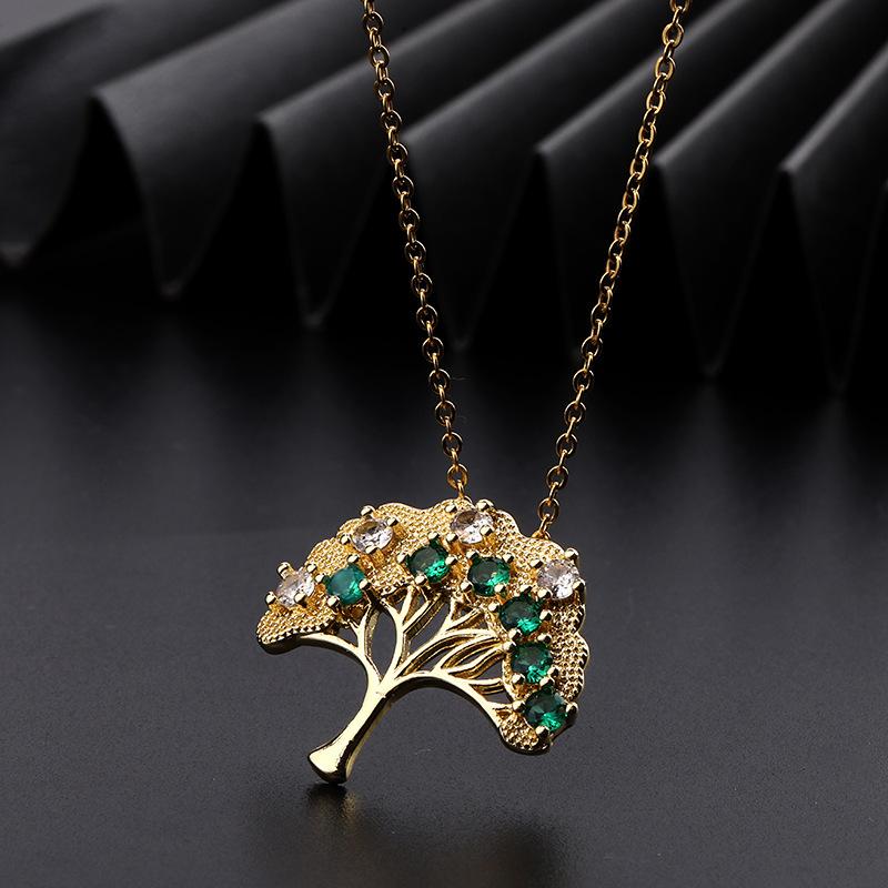 Colorful Zircon Hollow Heart Shape Tree of Life Pendant Necklace with Tassel Design Women's Jewelry
