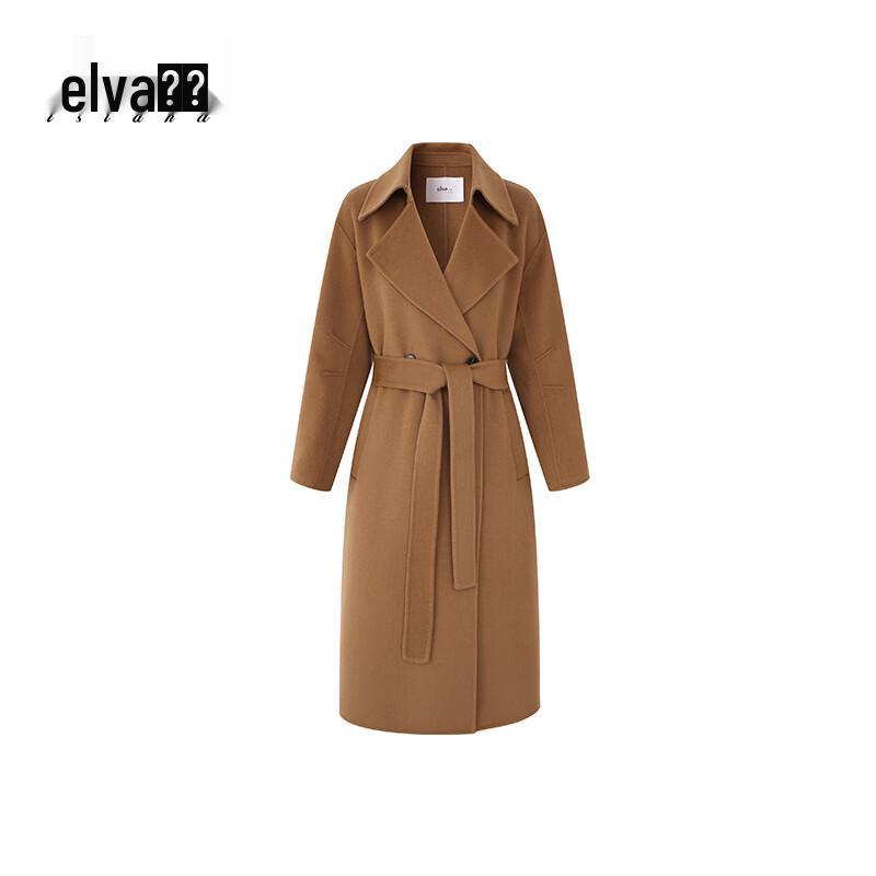 Elva' Island Women's Elegant Loose Fit Mid-Length Wool Double-Faced Coat