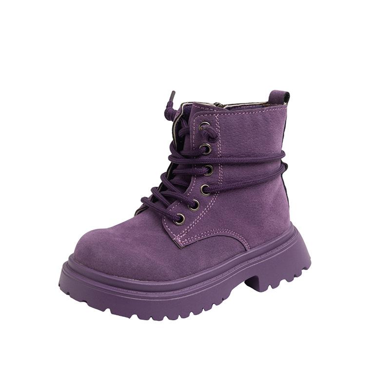 

Kids Suede Ankle Boots Girls Lace Up Zip Shoes Autumn Child Boy Non-slip Thick Sole Big Round Toes Booties 26-36 35 фіолетовий