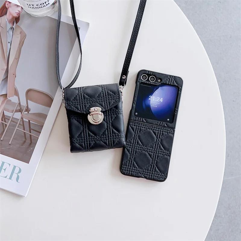 2 in 1 Crossbody Bag Phone Case for Samsung Galaxy Z Flip 7 6 5 4Flip6 Flip5 Flip4 Shoulder Pouch Necklace Strap Leather Cover