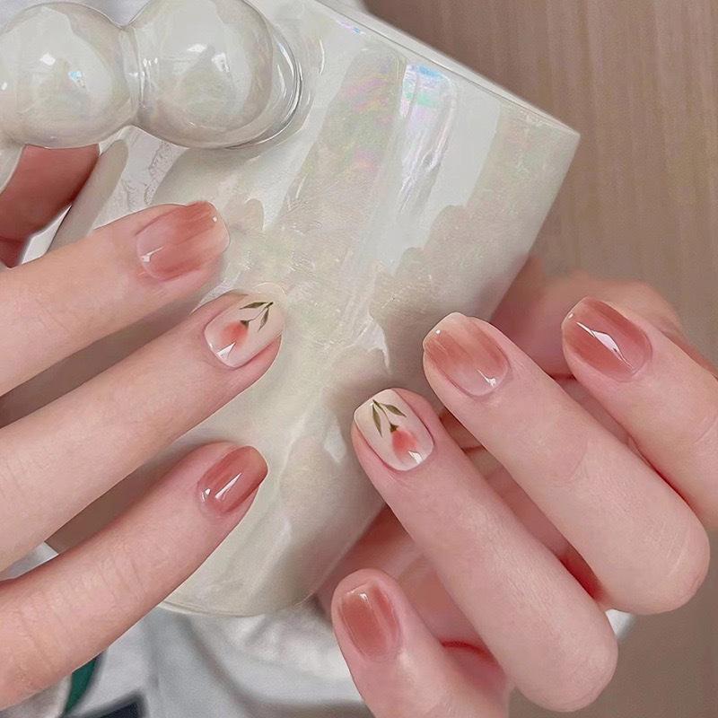 Simple French Gradient Detachable Press-On Nails: Short, Whitening False Nail Tips.