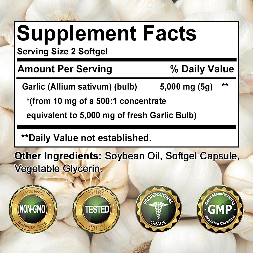 Garlic oil, soybean oil, 5000mg 120 Softgels Dietary Supplement