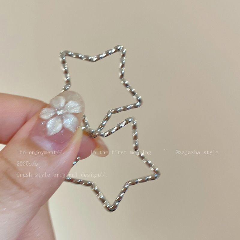 

Silver Hollow Stars Earrings for Girls 2025 New Arrival Best Selling Fancy Ear Ring Stylish Square and round Face Graceful Earrings A pair of Cut Out star earrings