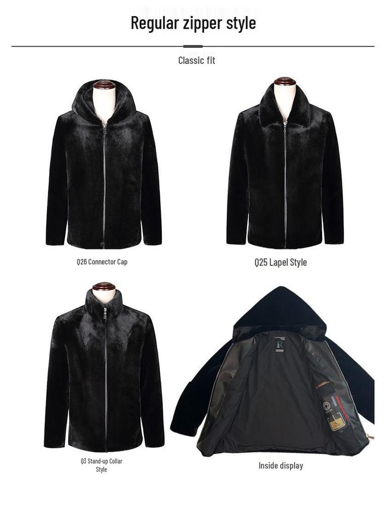 Men's Full Mink Fur Lapel Jacket - Winter Thick Faux Fur Coat