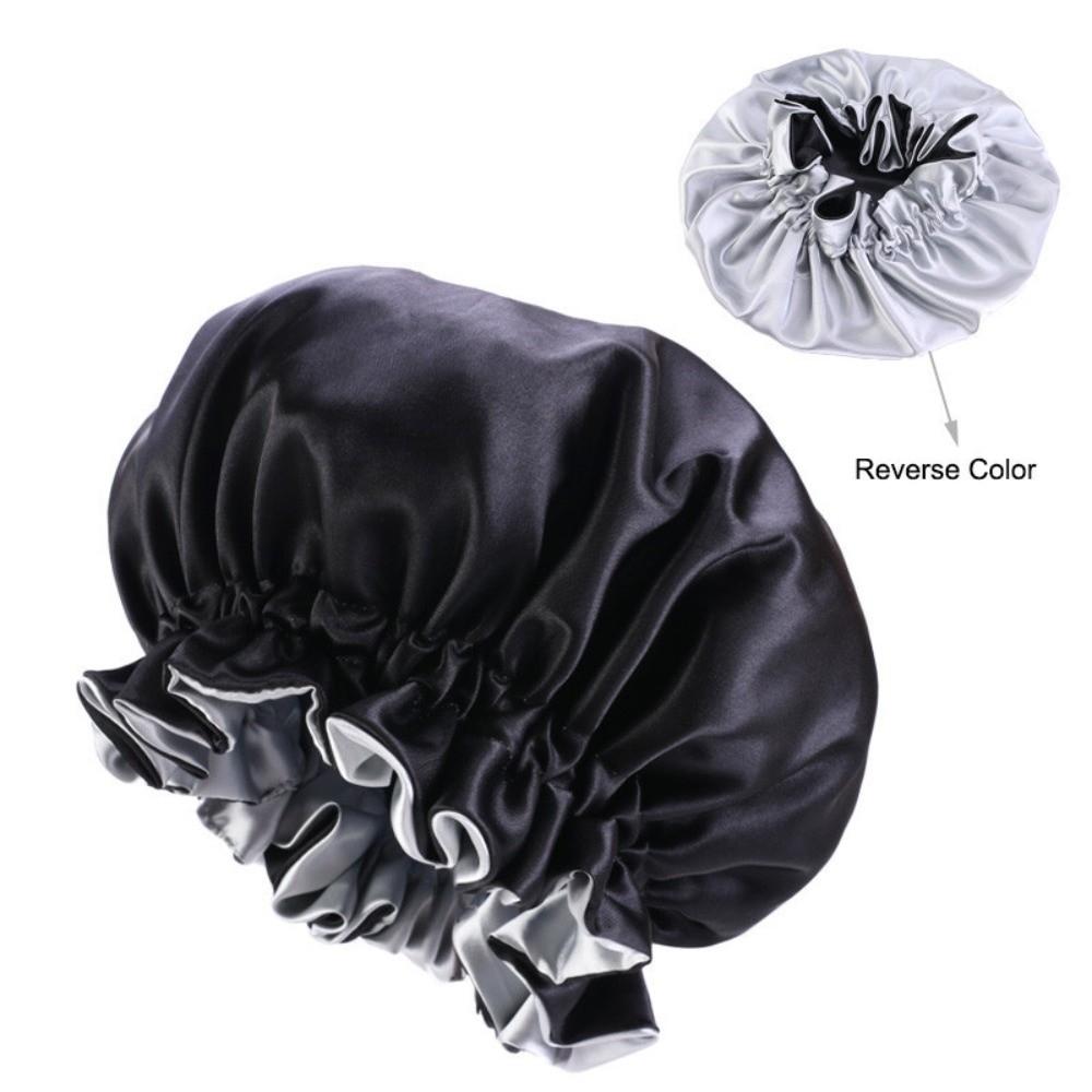 Double Layer Shower Caps Reversible Wear Bath Hair Cap Soft Cosmetic Cap  Makeup Tool