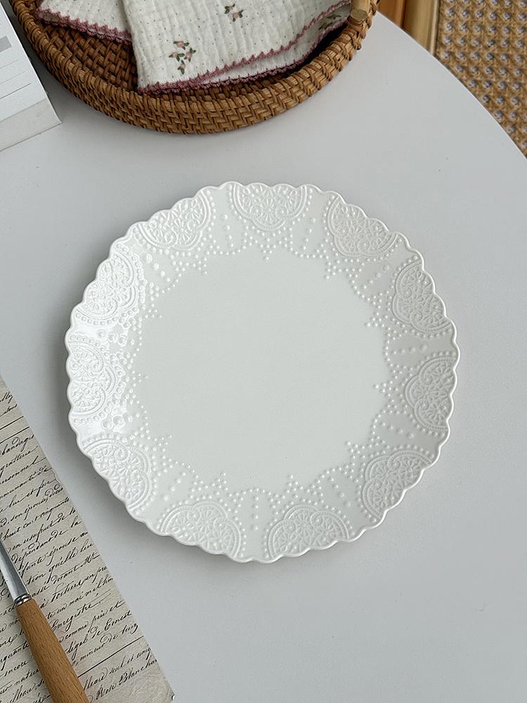 French Style Relief Ceramic Plates Household 8 Inch Underglazed Colour Dessert Dish Floral Pattern High End Exquisite Tableware