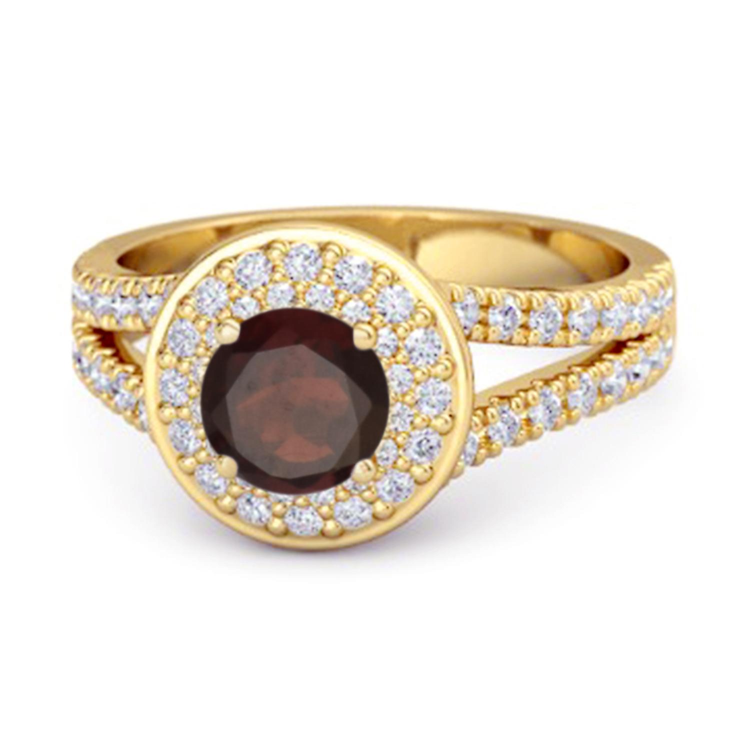 

Garnet Double Halo Accents Ring - 925 Sterling Silver Gold Vermeil 8.5 жовтий