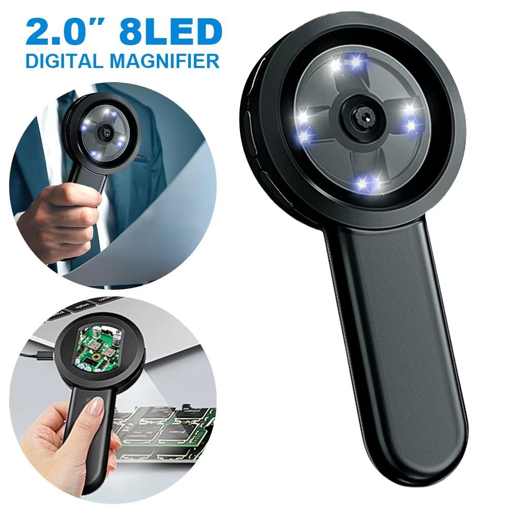 Handheld Hd Digital Microscope 50x Reading Loupe With 8 Led Light Rechargeable 2 Lighting Modes For Educational Science Kit Toys