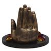 Copper Finish Handcrafted Palm Buddha Decorative Showpiece with Wooden Base, Fragranced Petals and Tealight