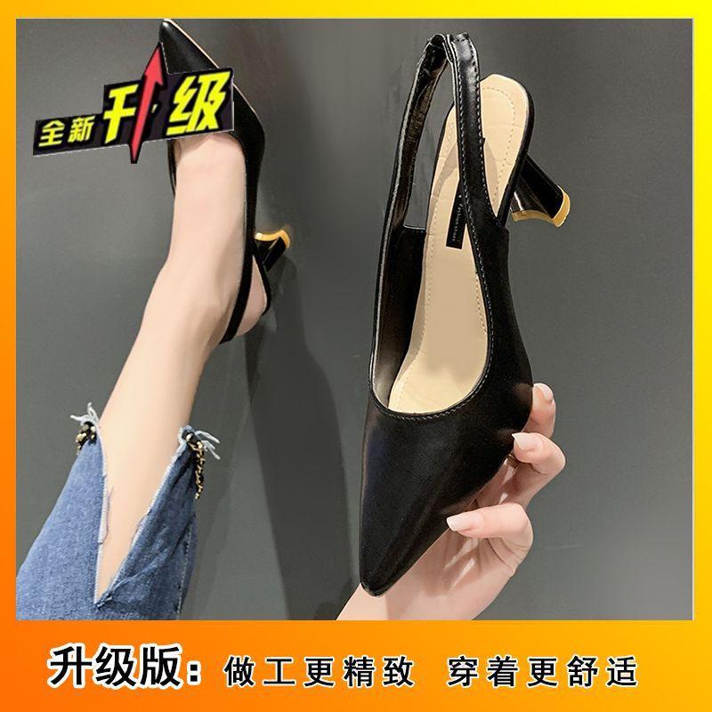 Fashion French pointed high heels 2025 summer and autumn new sandals fairy wind bag head empty stiletto shoes women