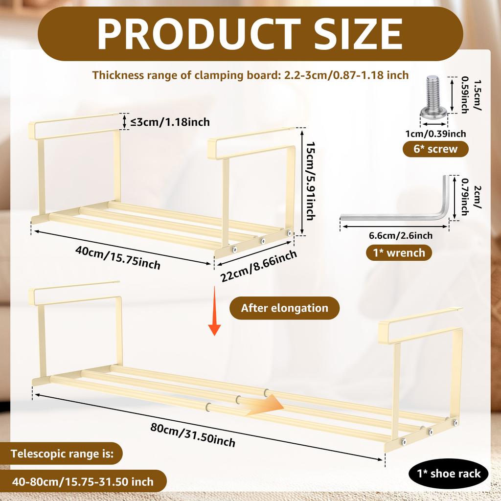 40-80CM Expandable Shoe Rack Organizer Aluminium Shoe Storage Rack Hanging Shoe Organizer Multi-Purpose Cabinet Class Shelves