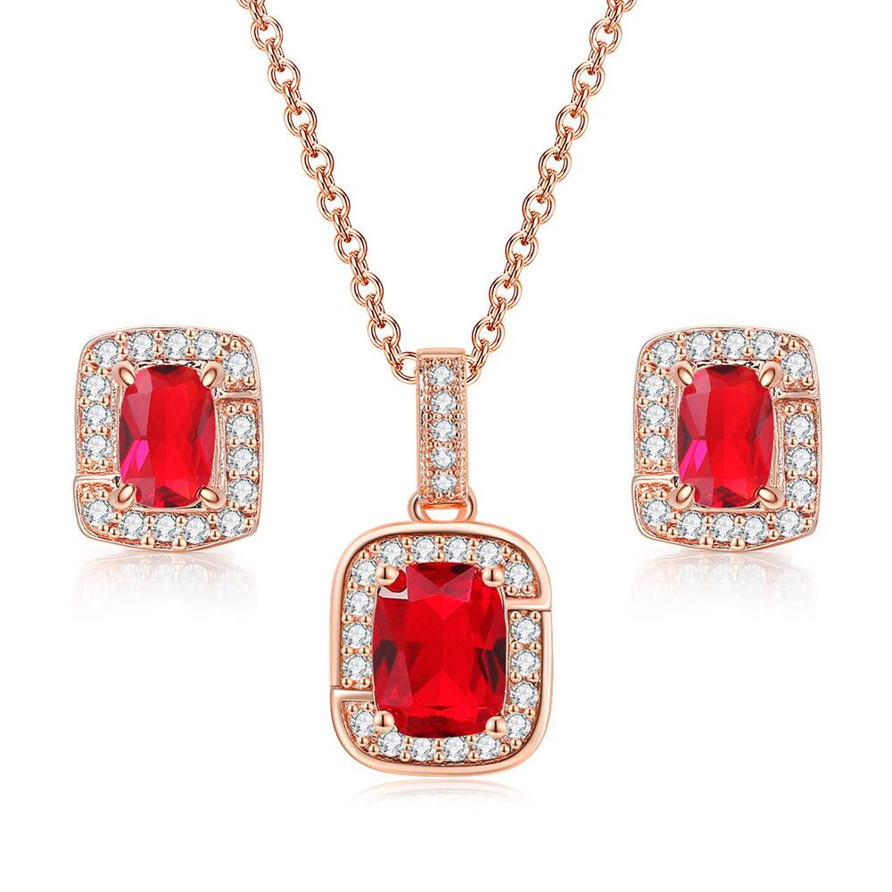 Simple Geometric Square Zircon Stud Earrings Pendant Necklace Women'S, Colored Gemstones Engagement Jewelry Set
