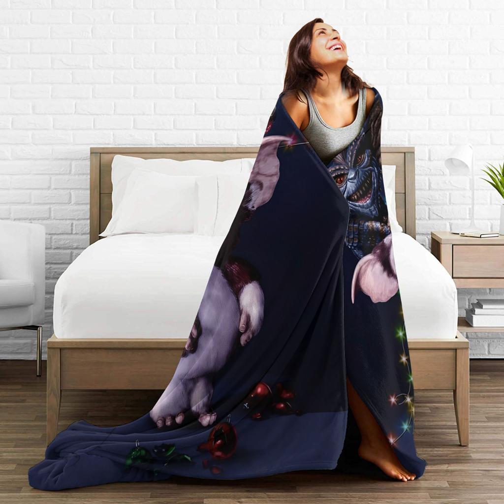 Gizmo Mogwai Monster Gremlins  Warm Soft Blankets  Travel Plush Throw Blanket Print Couch Chair Flannel Bedspread Sofa Bed Cover