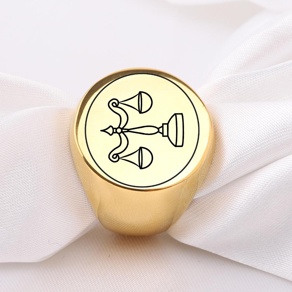 Stainless Steel 22MM Retro Balance Scale Ring - Laser Engraved Smooth Round Design