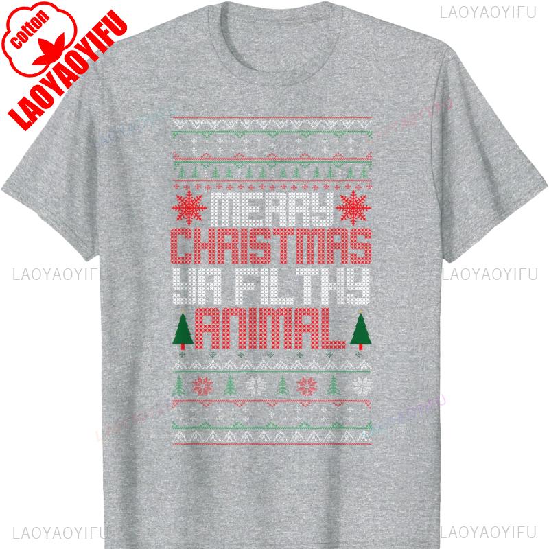 Christmas Merry Xmas Ya Filthy Animal Meme Lol Ugly Camiseta Negro  Crew Neck Short Sleeve Cotton Top All Seasons Casual Fashion