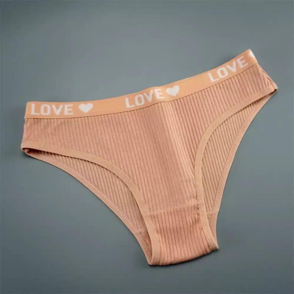V-Shaped Women's Cotton Ribbed Triangle Mid-Waist Hip-Lifting Breathable Panties