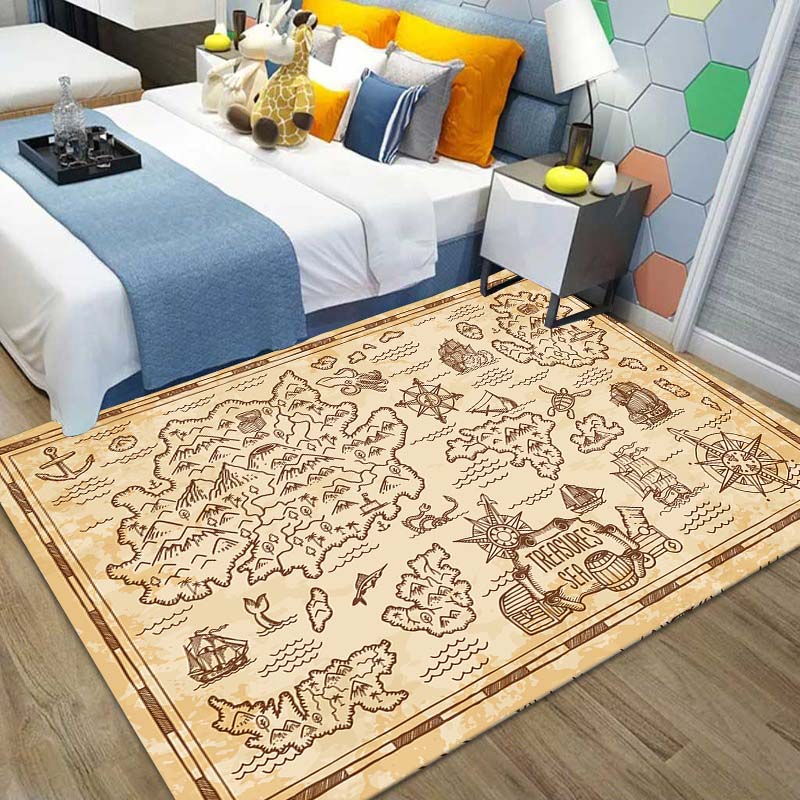 15 Sizes Retro Treasure Map Area Rug Carpet for Living Room Bedroom Children Play Mat Sofa Chair Home Decor Non-slip Floor Mat