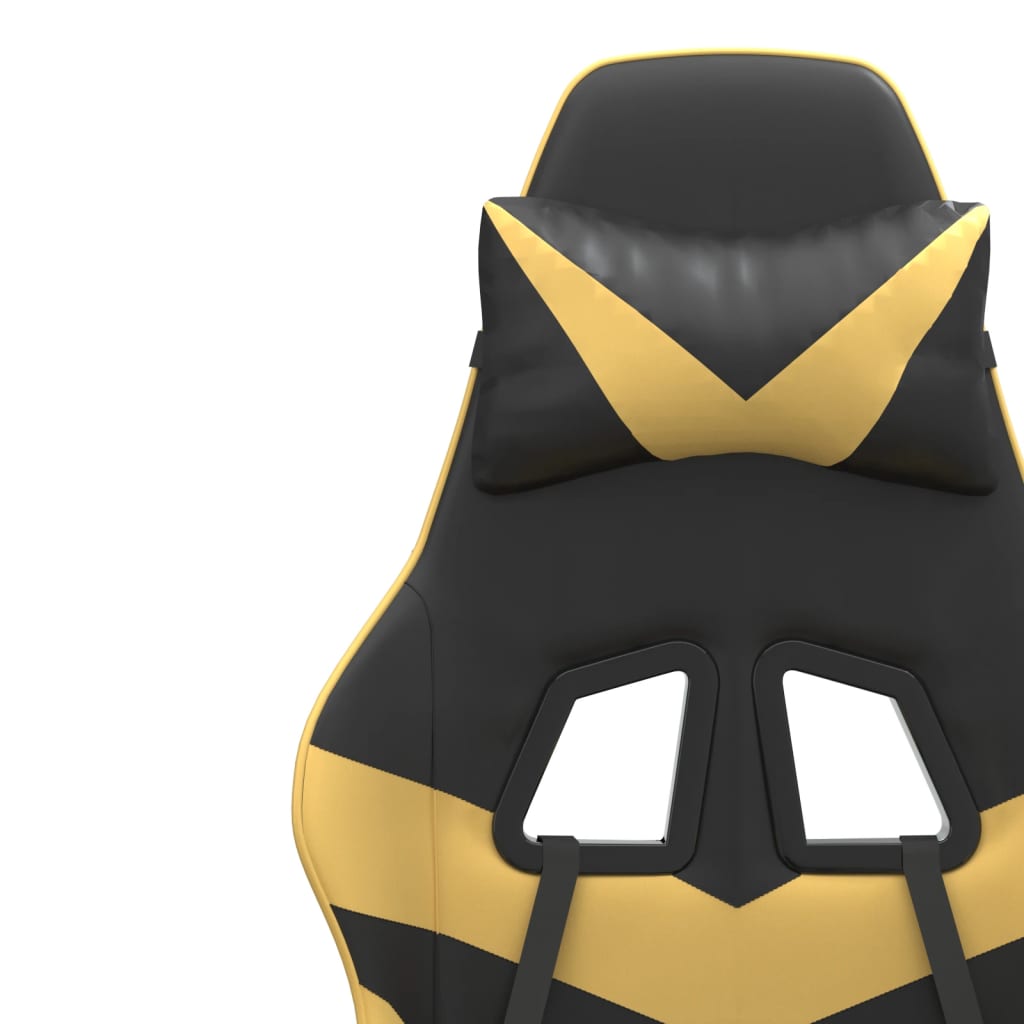Gaming Chair with Footrest Swivel Black & Gold PU Leather