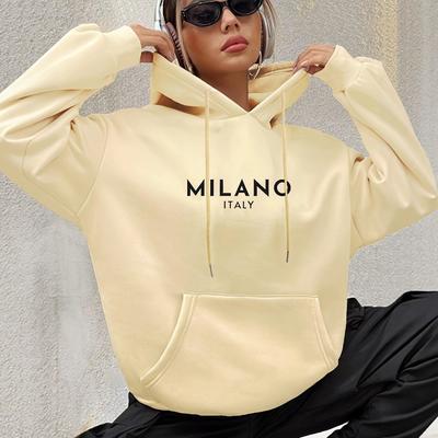 Unisex Casual Hooded Sweatshirt with Fleece and Letter Heat Transfer Design