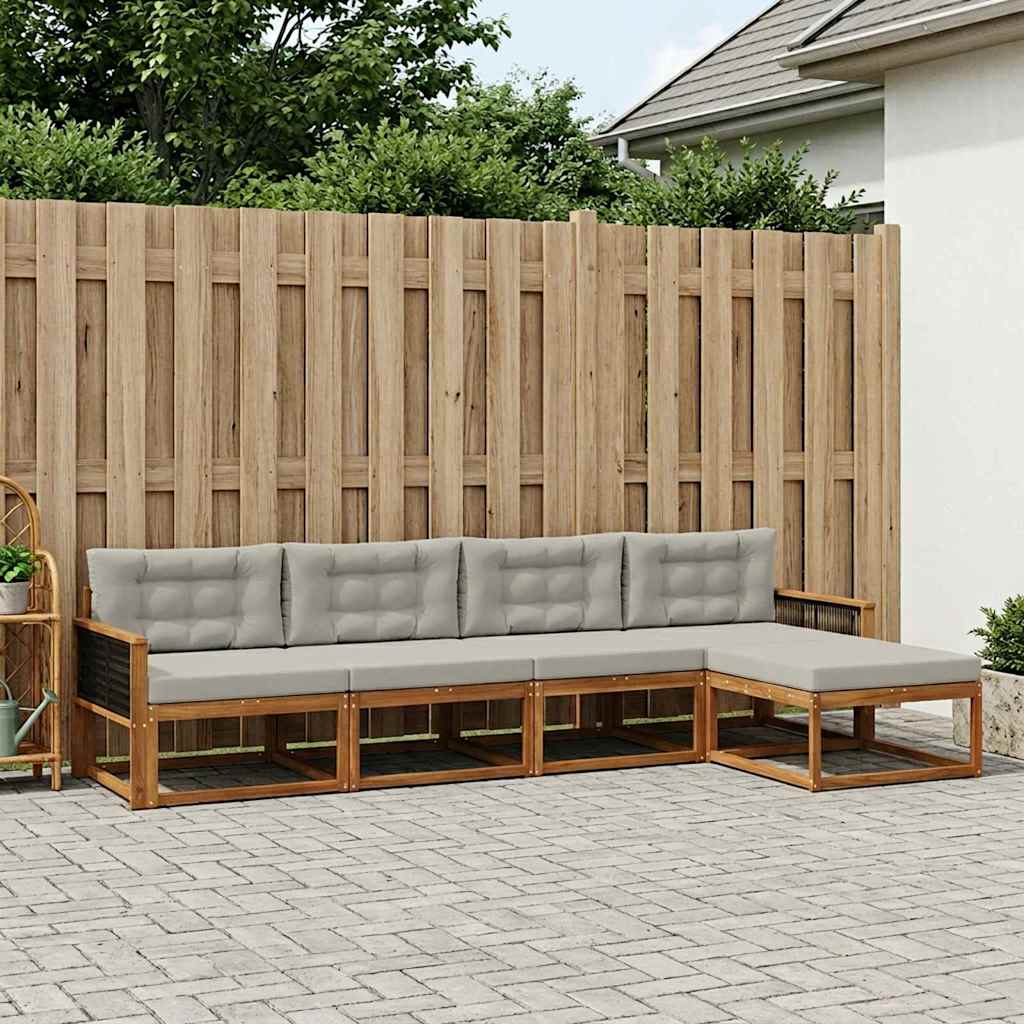 Outdoor Sofa Set with Cushions 5 Pcs Natural and Light Grey