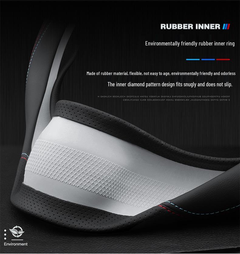 D-Shaped Genuine Leather Steering Wheel Cover: Anti-Slip, Sweat-Absorbent, Ultra-Thin, Breathable, Universal Fit for All Seasons.