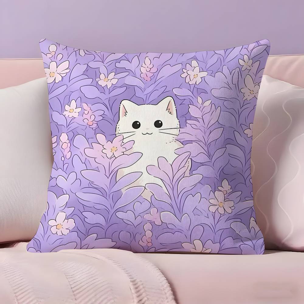 Cat in the flowers aesthetic Pillow Case  Ultra Soft Skin Friendly Fabric Cloud Like Comfort & Concealed Zipper