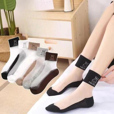 5/10 Pairs Summer Mesh Silk Socks Women Thin Casual Transparent Cute Bear Series Kawaii Mori Girl Ultrathin Glass Silk Sheer Socks