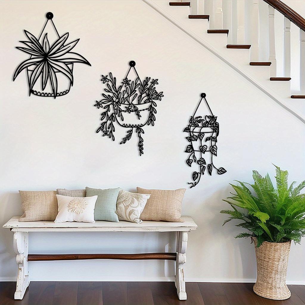 3 Stück Hängepflanze Blumentopf Wandaufkleber Wohnzimmer Vase Wasserflasche Natur Wandaufkleber Schlafzimmer Spielzimmer Badezimmer Vinyl Dekor